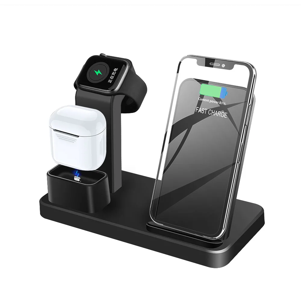 FDGAO 3 в 1 беспроводная зарядная станция для iPhone 11 Pro X Xs Max XR для Apple Watch 5 4 Airpods Qi 10 Вт быстрая зарядная док-станция - Цвет: Черный