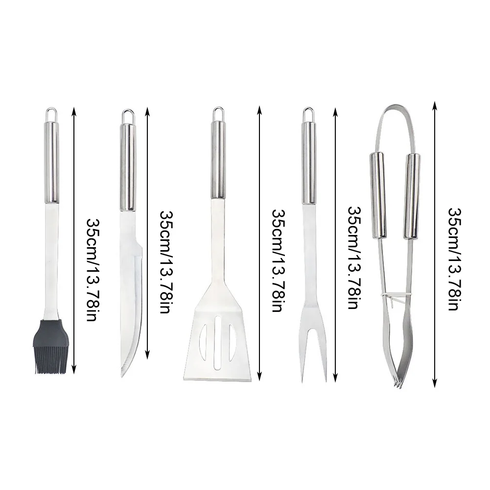 

BBQ Set Stainless Steel Utensils Kit Outdoor Grill Tools Cases 5 Piece