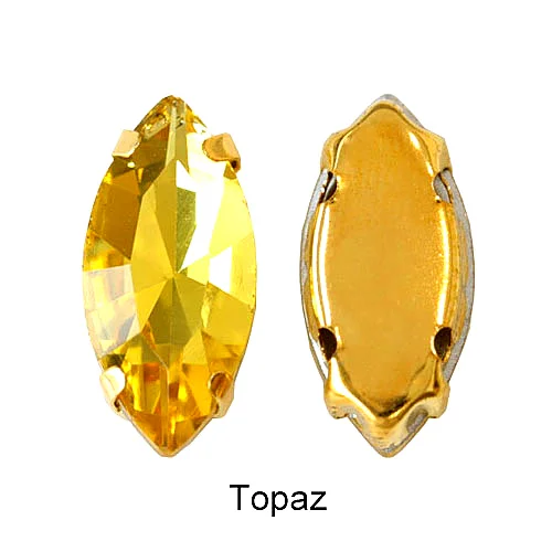 Topaz Конский глаз Разноцветные Хрустальные пришитые Стразы Navette много размеров стразы для шитья с золотыми когтями для свадебного платья E7073 - Цвет: Topaz