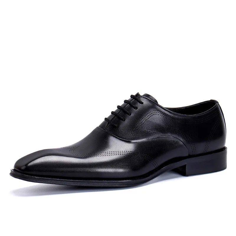 

Italian Men Dress Shoes Genuine Calf Leather Black Brown British Style Pointed Toe Lace-Up Brogue Oxford Wedding Shoes for Male