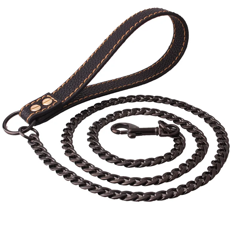 Поводок для собак из нержавеющей стали металлическая цепь черного и золотого