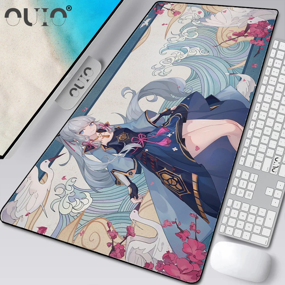 

OUIO 400*900MM XXL Genshin Impact XIAO Mouse Pad Gamer Anime Large Desk Mat Computer Gaming Peripheral Accessories MousePads