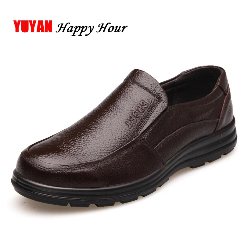 Genuine Leather Shoes Men Brand Footwear Non-slip Thick Sole Fashion Men's Casual Male High Quality Cowhide Loafers K059 | Обувь