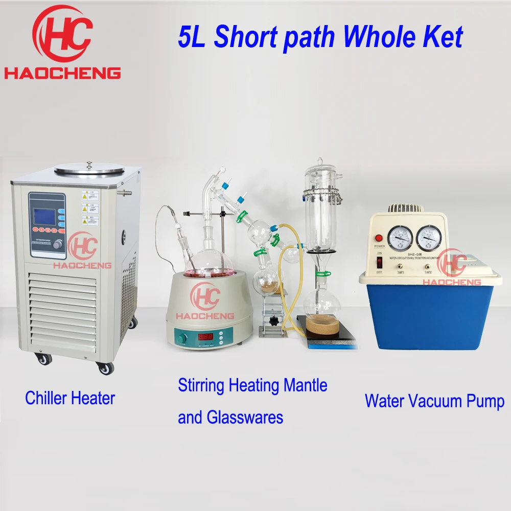 

Free shipping,5L Short Path Distillation with 220V Stirring Heating Mantle,Chiller Heaater and Vacuum Pump