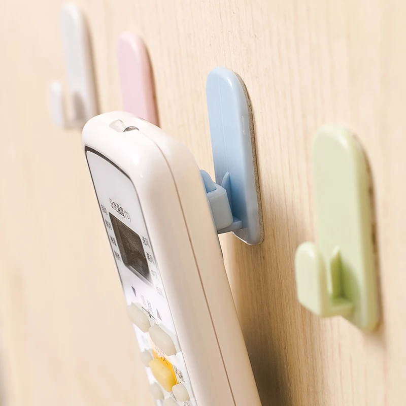 

High Quality Self Adhesive Plastic Hooks Holder Remote Control Sticky Hook Hanger TV Air Conditioner Key Wall Storage.