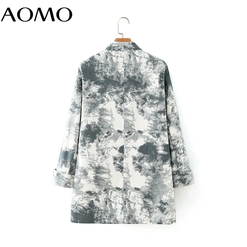 

AOMO 2020 Women's Suit Gray Tie dye Blazer Suit Pocket Looose Button Long Sleeve Female Casual Outerwear Chic Tops DA127A