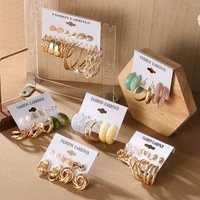 korean trendy gold geometirc square round pearl hoop earrings set for women resin acrylic butterfly hoop earrings jewelry gift