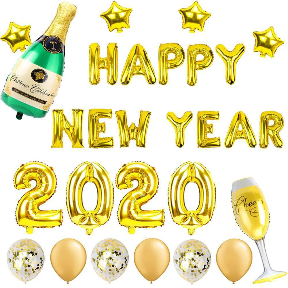 

16" Happy New Year 2019 Number SELF INFLATING FOIL BALLOON BANNER Party Decor