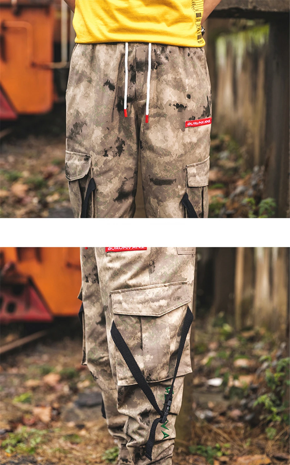 Мужские желтые камуфляжные брюки Уличная Брюки в стиле милитари Jogger Pant хип-хоп Camo Sweat pants Мужские брюки длиной до щиколотки из хлопка