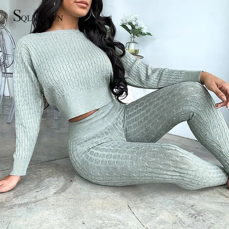 

Fall Winter Stripe Knitted 2 Piece Warm Set Women Fashion Sweater Pullover Top Pants Streetwear Casual Matching Outfit Plus Size