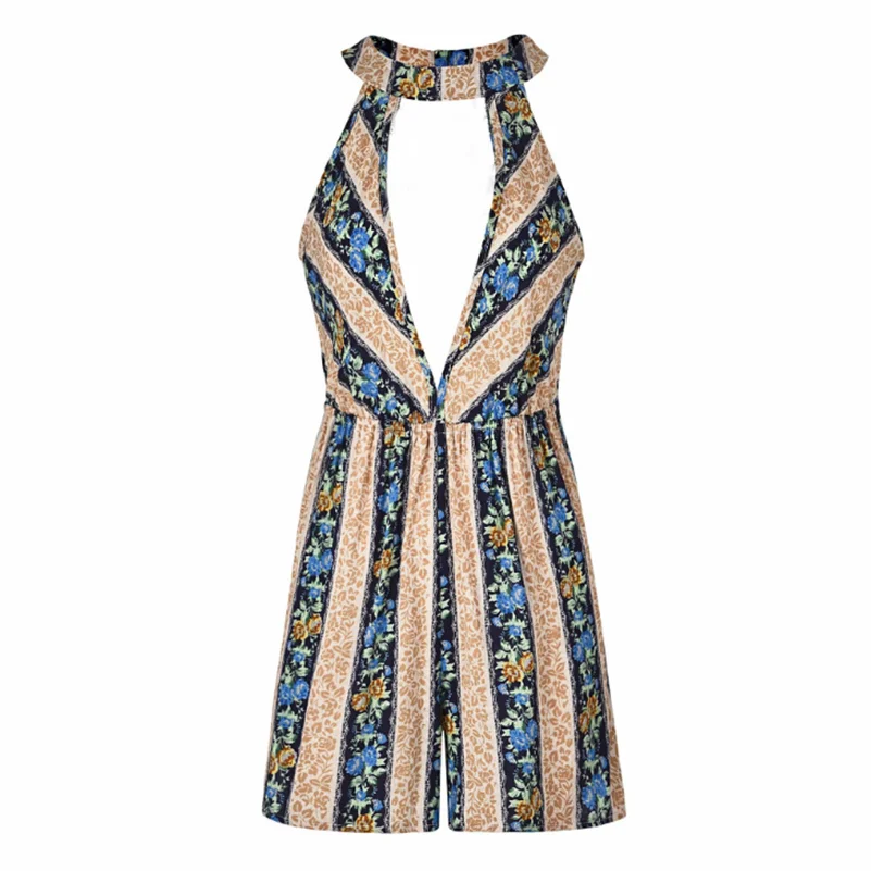 

Halter Sleeveless Playsuits Fashion Off The Summer Bow 2020 Backless Print Clothing Style Women female Hot Shoulder New Casual