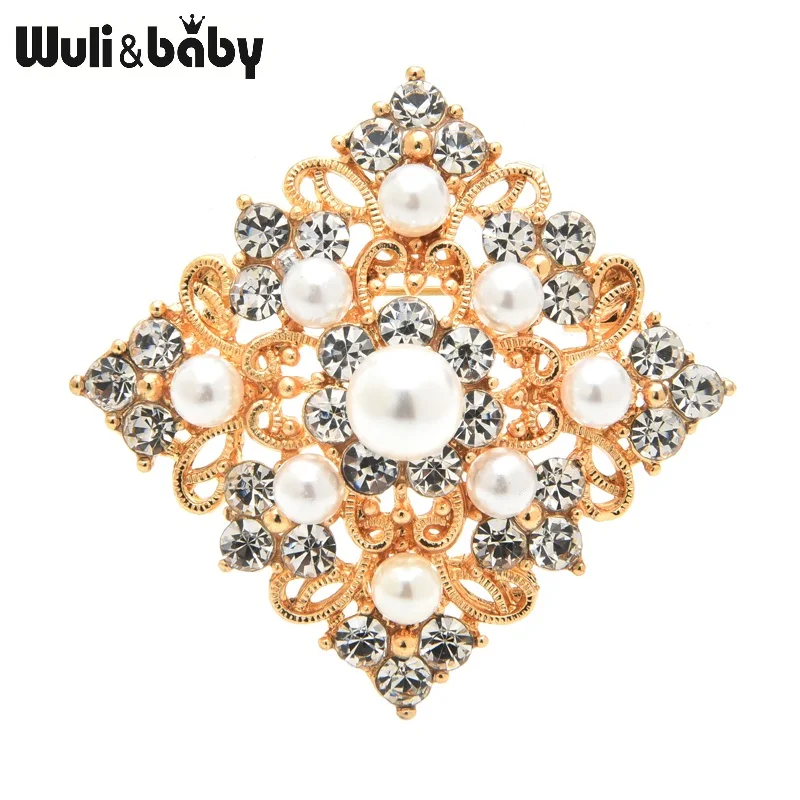 Wuli & baby брошь в виде жемчужные стразы геометрический Форма броши для женщин