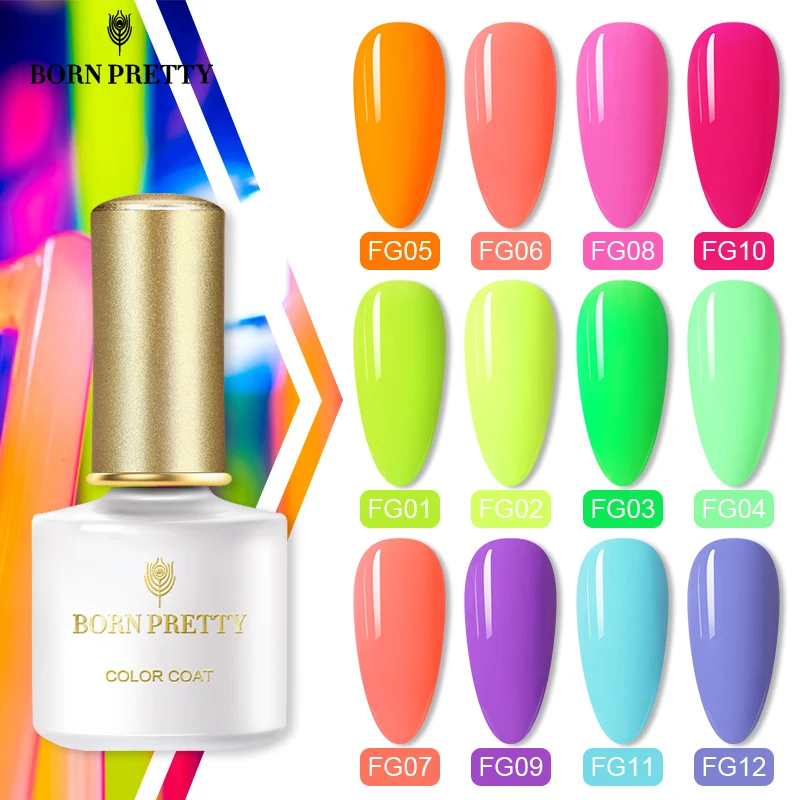 

BORN PRETTY Neon Gel Nail Polish 6ml Fluorescence Varnish Semi-Permanent Glitter Soak Off UV Gel Base Top Coat Nail Art Design