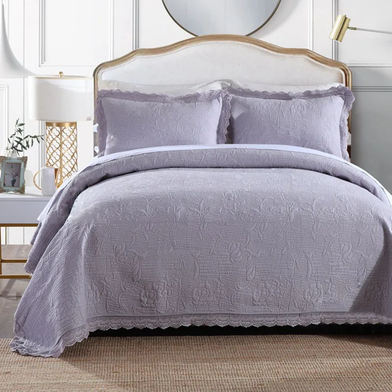 Хлопковое покрывало для кровати комплект из 3 предметов однотонное одеяло