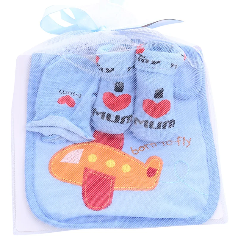 3Pcs Baby Cotton Bibs Towel Socks Sets Newborn Kids Burp Cloths+Socks +Anti-scratch Gloves Boys Girls Christmas Birthday Gift | Детская