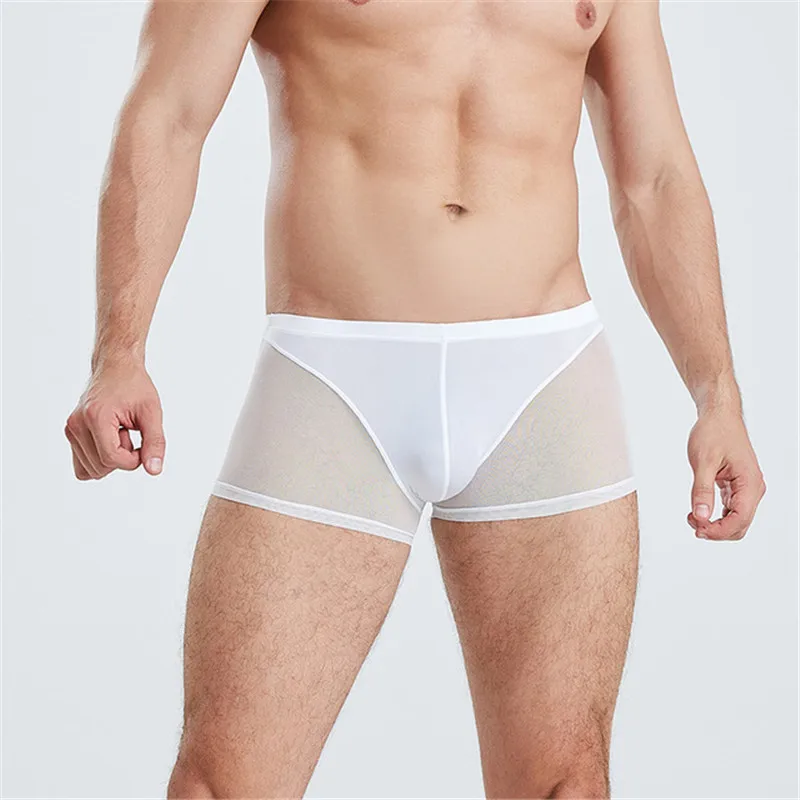 6Pcs/Box Thin Shorts Men's Solid Color Underwear Translucent High Elastic Low Waist U-convex UOMO Seasons Boxer Panties