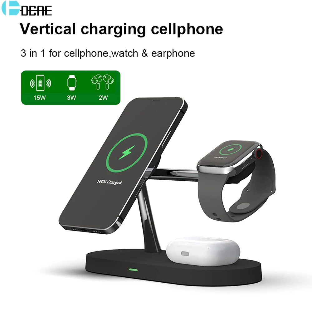 

Беспроводное зарядное устройство 5 в 1, 20 Вт, магнитная док-станция, быстрая зарядка, светодиодная лампа для Apple Watch 6 SE 5 4, iPhone 12 Pro Max Mini Airpods