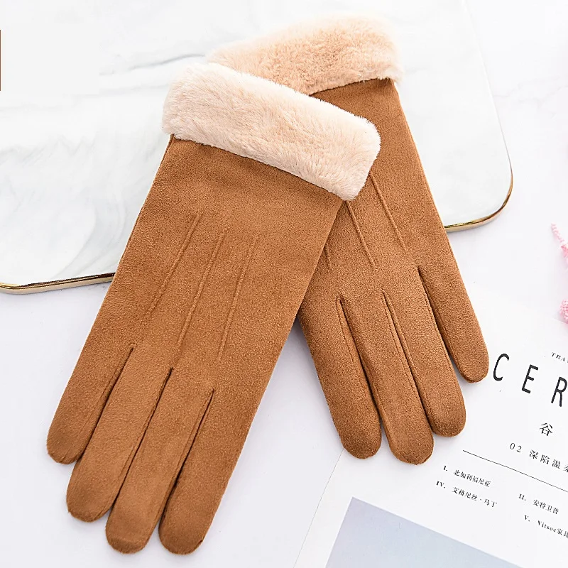 LONSY зимние женские модные теплые замшевые перчатки наручные Варежки для лыжного