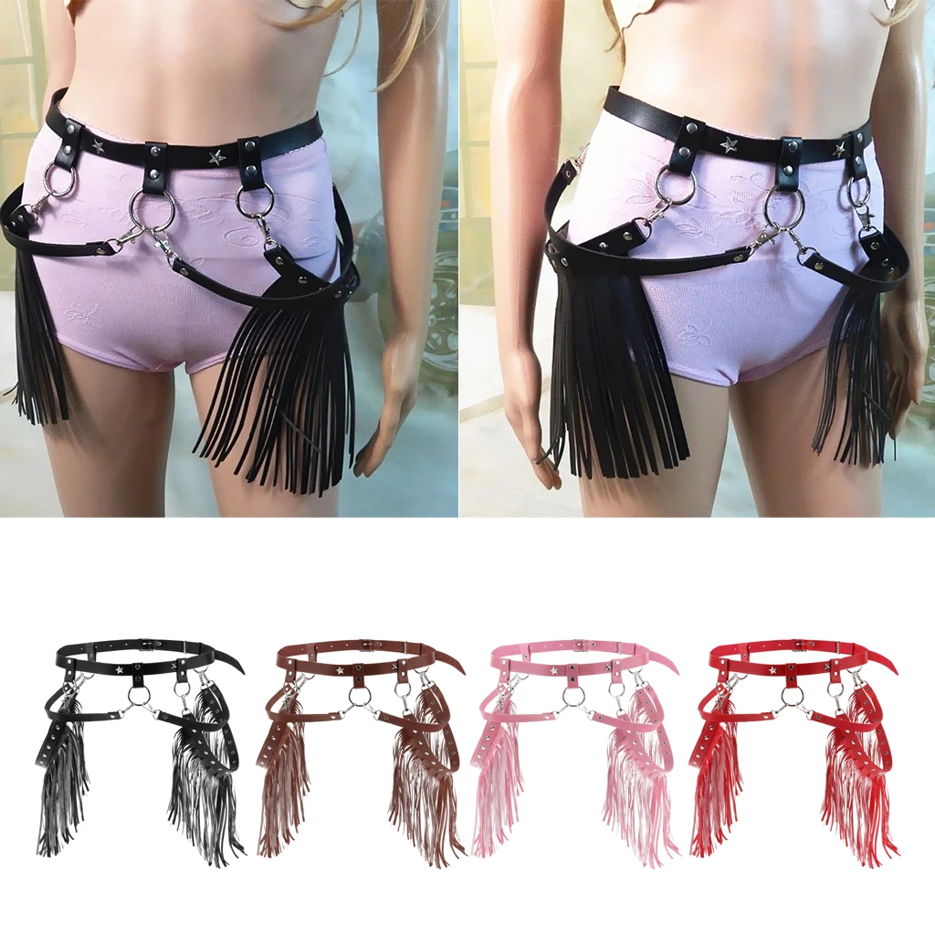

Adjustable PU Leather Body Harness Bel Punk Style with Tassels Black/Brown/Red/Pink