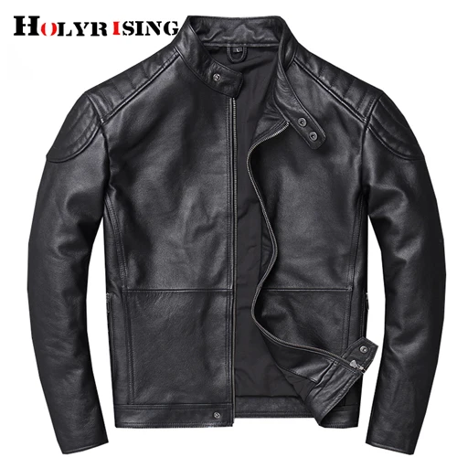 Chaqueta cuero hombre куртка кожаная куртка популярная мужская куртка из натуральной кожи тонкая байкерская куртка крутая 19037-5 - Цвет: Черный