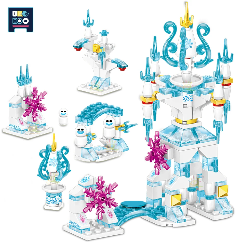 

139Pcs 6IN1 City Ice Snow Castle House Model Building Blocks Princess Girls Friends Snowman Figures Bricks Toys For Children