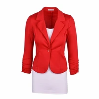red single button slim short blazer women solid colors oversized long sleeve suits office lady 2021 new fashion work wear blazer