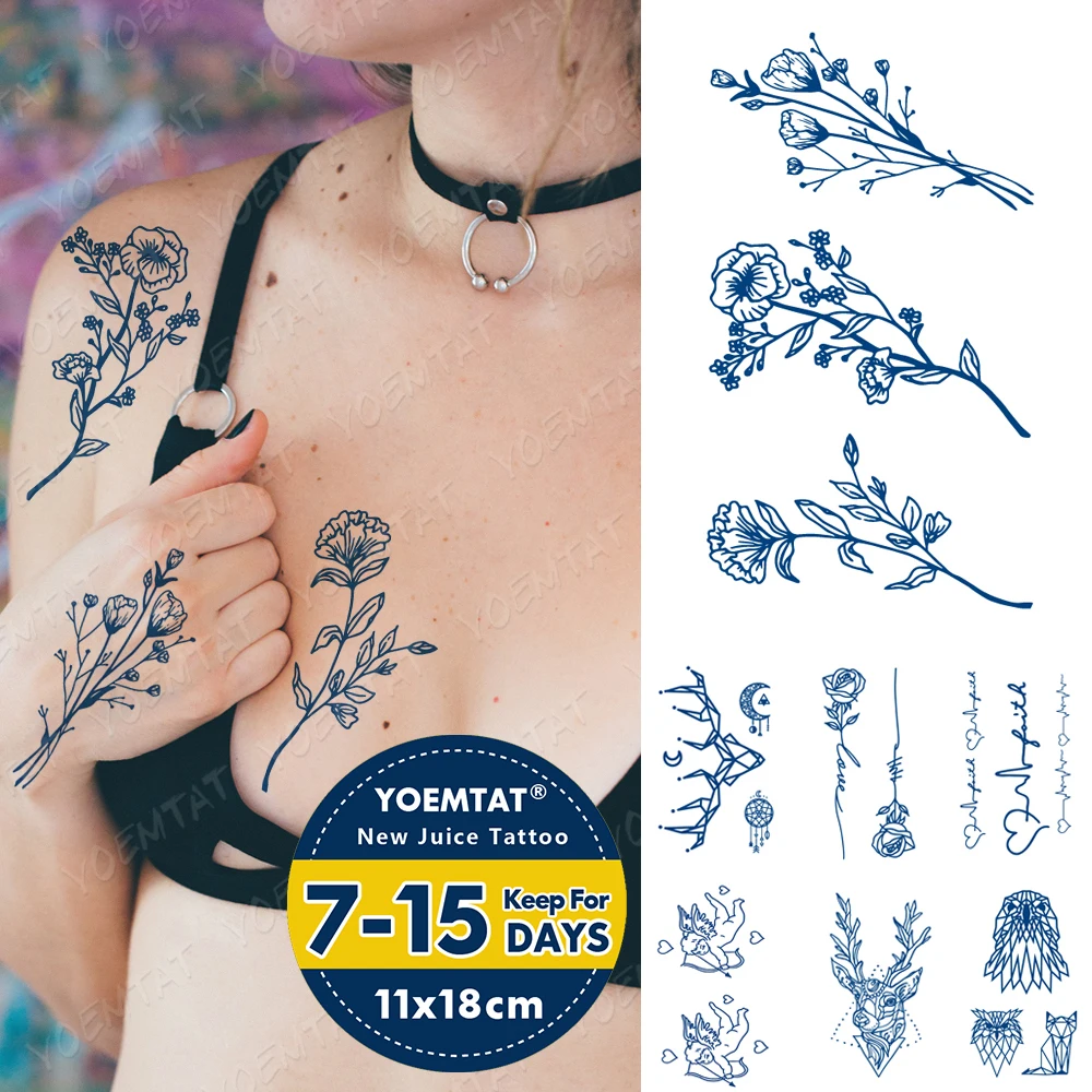 

Juice Ink Lasting Waterproof Temporary Tattoo Sticker Rose Heartbeat Wave Deer Cupid Flash Tattoos Woman Body Art Fake Tatto Men