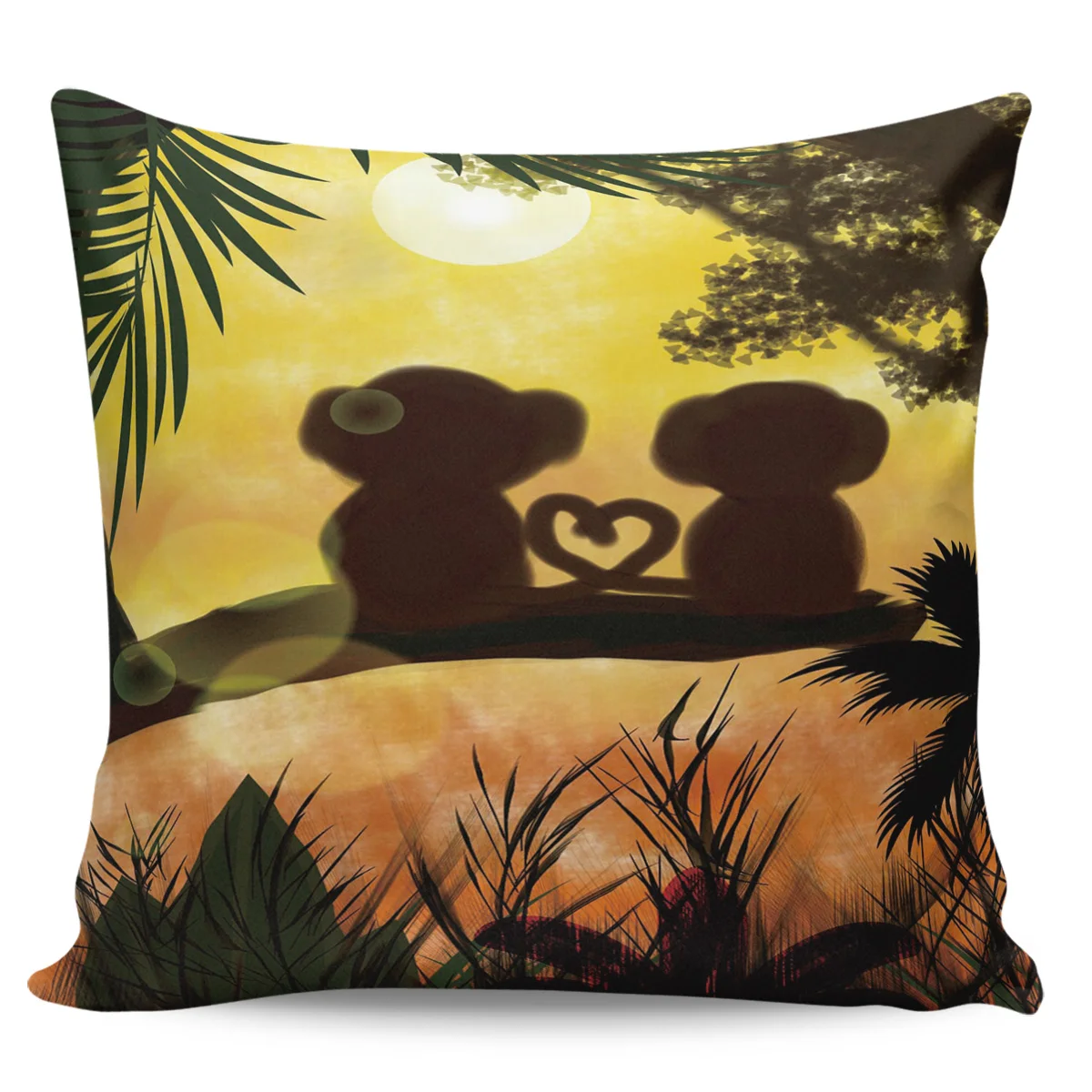 Декоративный домашний чехол для подушки с изображением заката джунглей