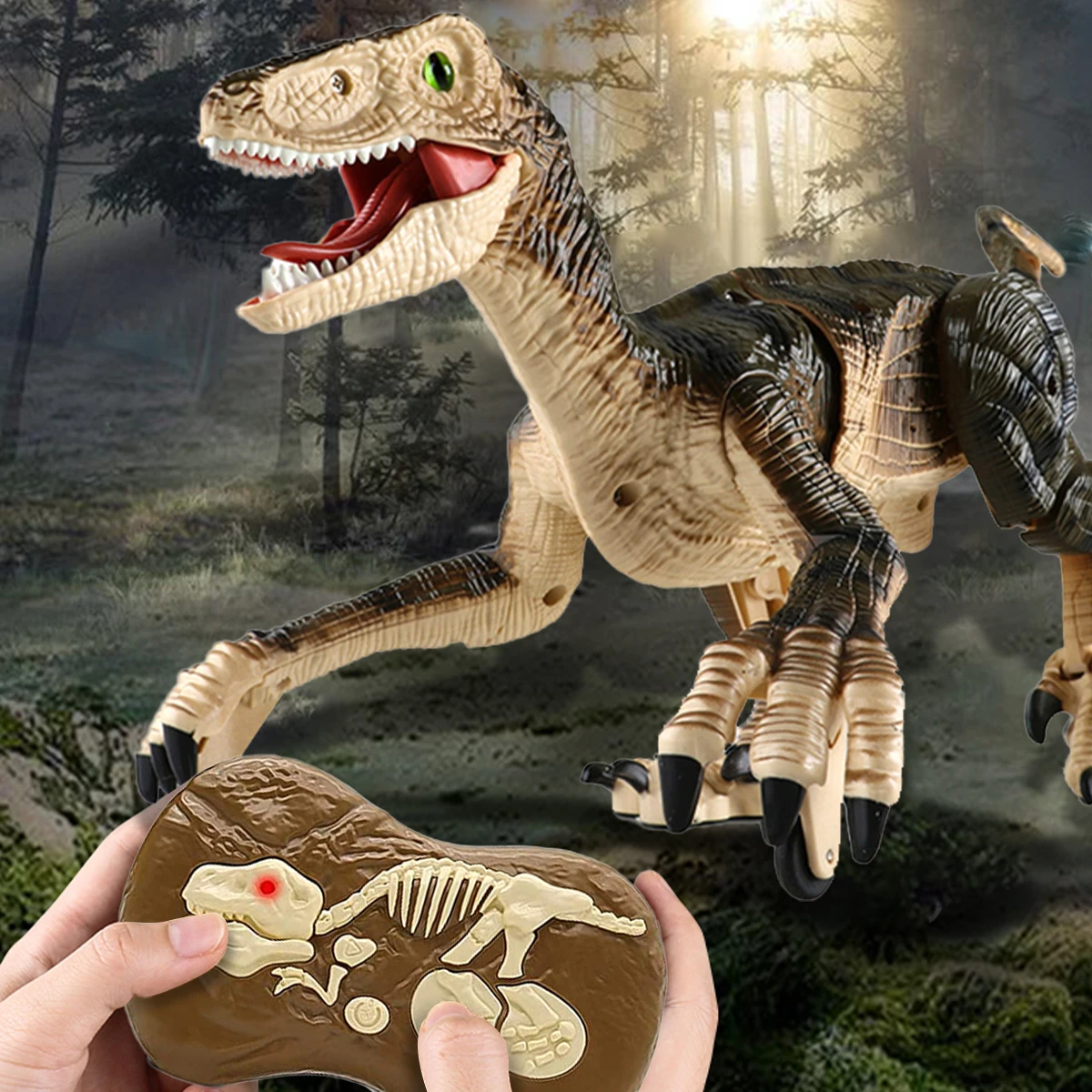 Figura de dinosaurio Raptor con Control remoto para ni&ntilde;os, juguete de boca abierta, Velociraptor el&eacute;ctrico para caminar, regalo de Navidad, 2,4G-0