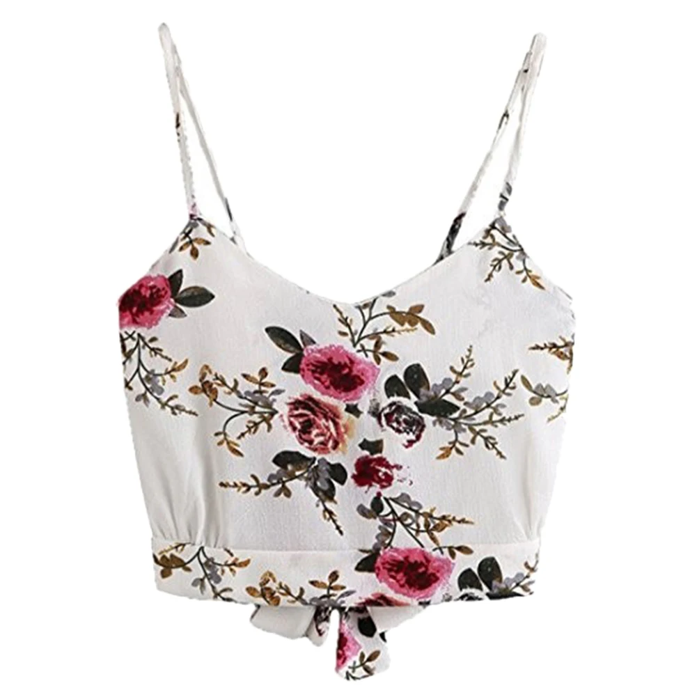 Сексуальный женский жилет с цветочным принтом и v-образным вырезом без рукавов на