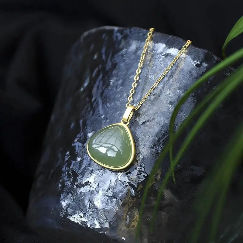 

Natural Hetian Jade Green Jade S925 Sterling Silver Pendant Pale Blue Drop-Shaped Jade Necklace Simple Silver Jewlary Necklace