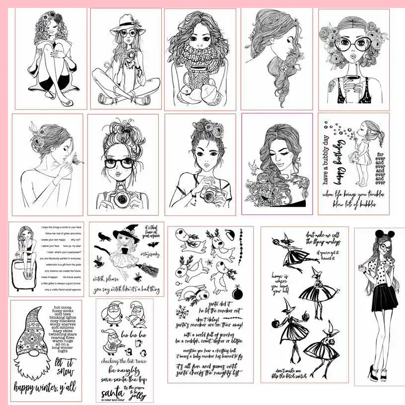 Смешанные Прозрачные марки для девочек с изображением деда мороза ведьмы лося