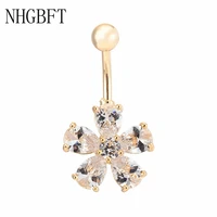 nhgbft crystal cz flowers belly button rings dangling navel piercing women bar stainless steel body jewelry