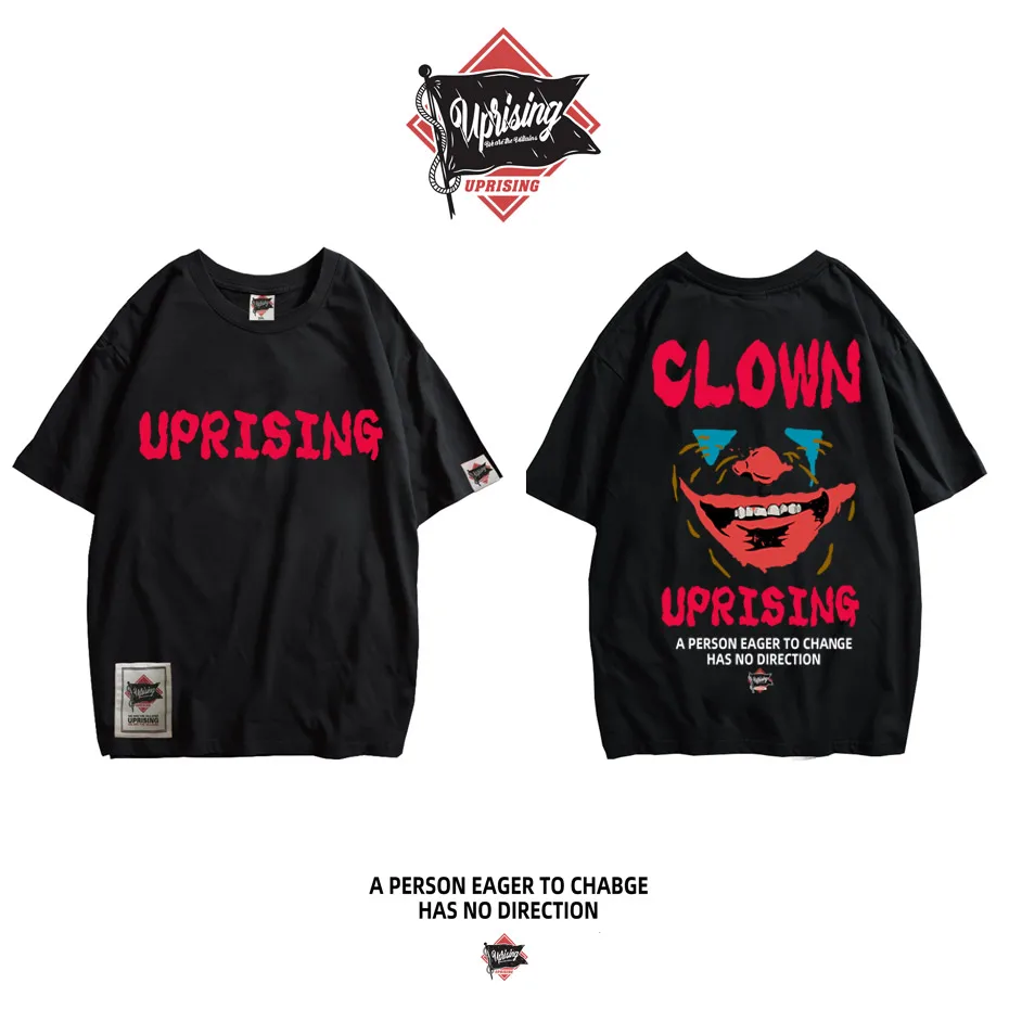 

UPRISING Hip Hop Mask Clown Printed Mens T Shirt Harajuku Fashion Male Short Sleeve Casual Cotton Tops Tees Streetwear