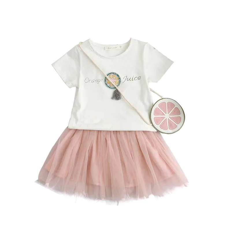 Летняя одежда из 2 предметов для маленьких девочек футболка с принтом лимона топы