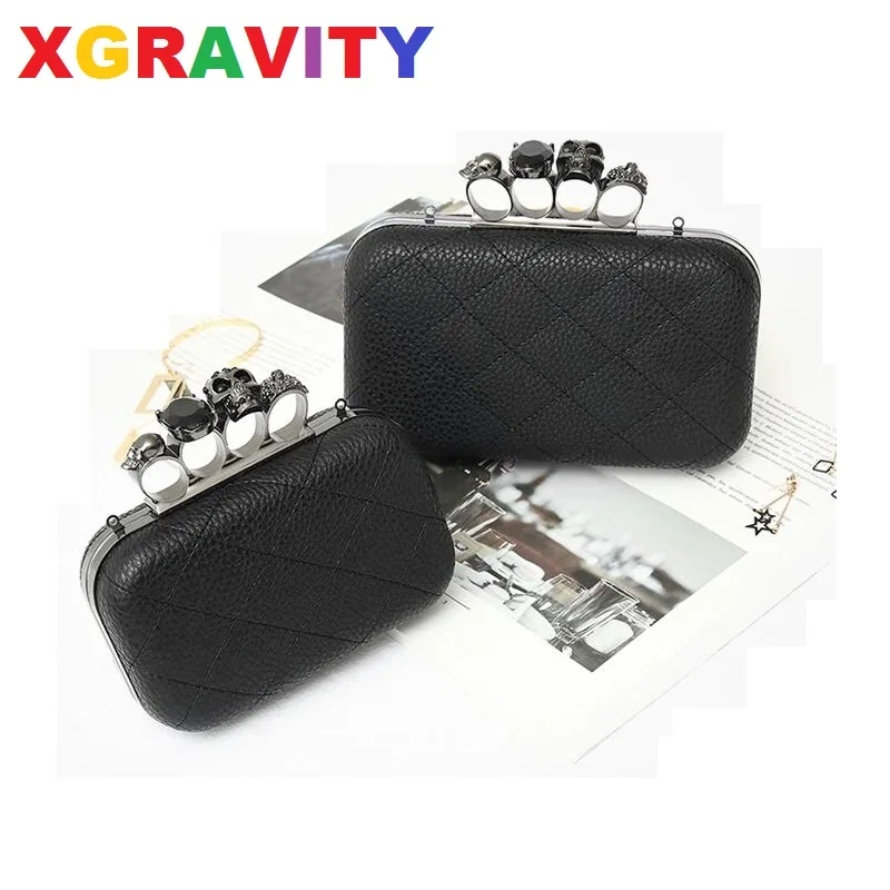 

XGRAVITY 2022 New Fashion Skull Finger Bags Elegant Chain Bag Women Casual Clutches Handbags Envelope Bags Ladies Ghost Bag 050