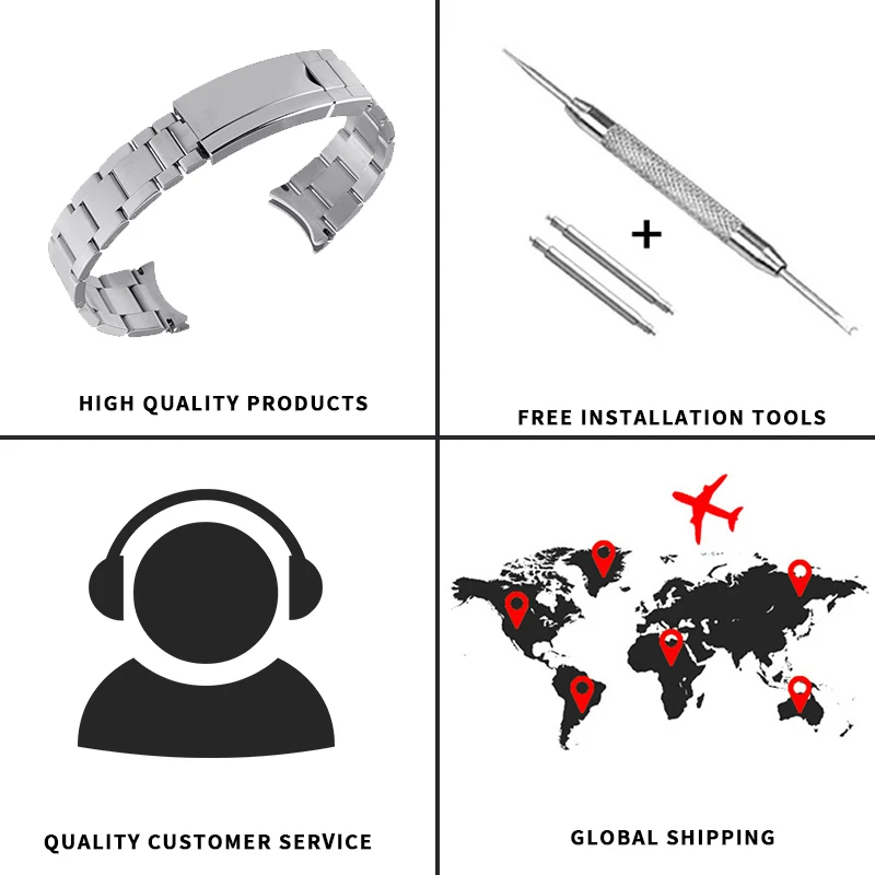 Высококачественный Браслет для часов из нержавеющей стали 20 мм серебряный