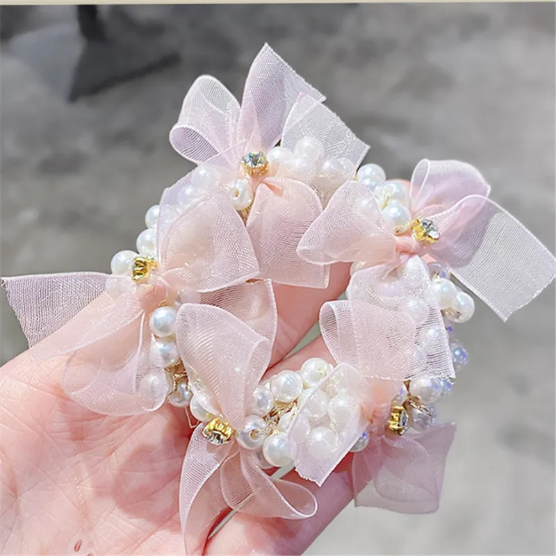 

Chiffon Lace Bow Pearls Rhinestone Scrunchie Elastic Hair Bands Headband Hair Tie 2021 Fashion Hair Accessories Headwear