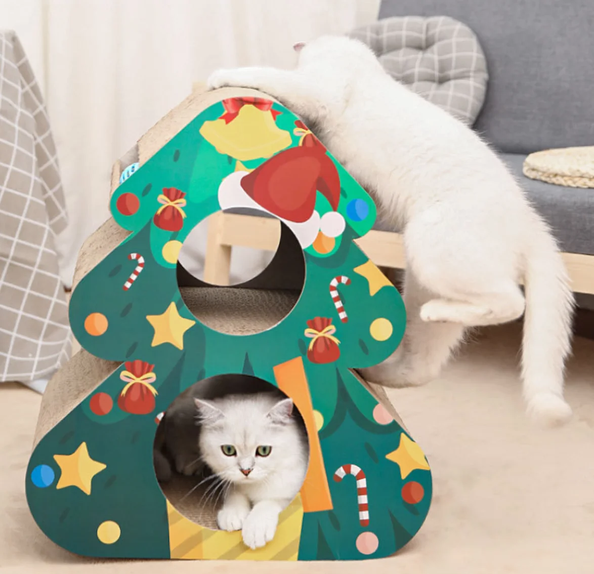 

Christmas tree cat scratcher double-layer cat litter triangle vertical corrugated paper claw sharpener cat toy