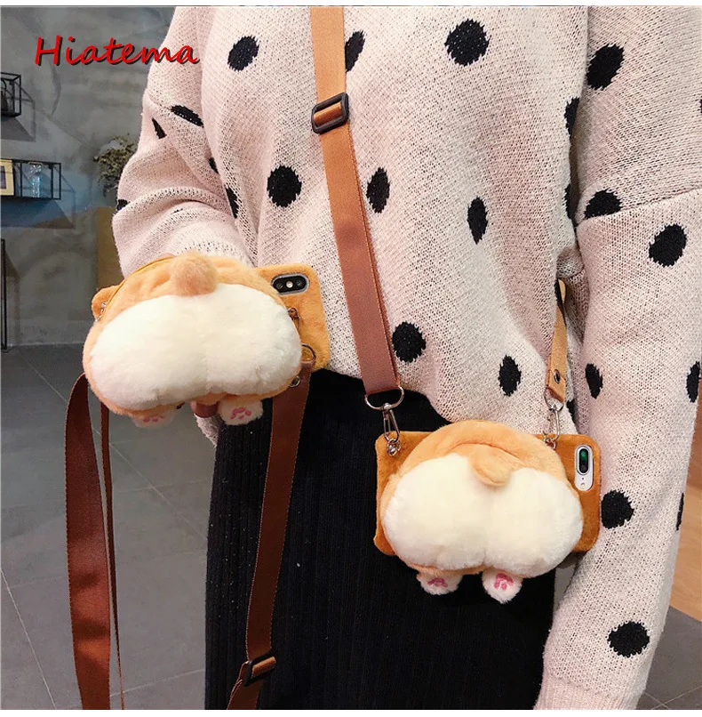 Плюшевая Корги в форме задницы искусственная кожа мягкая монета сумка