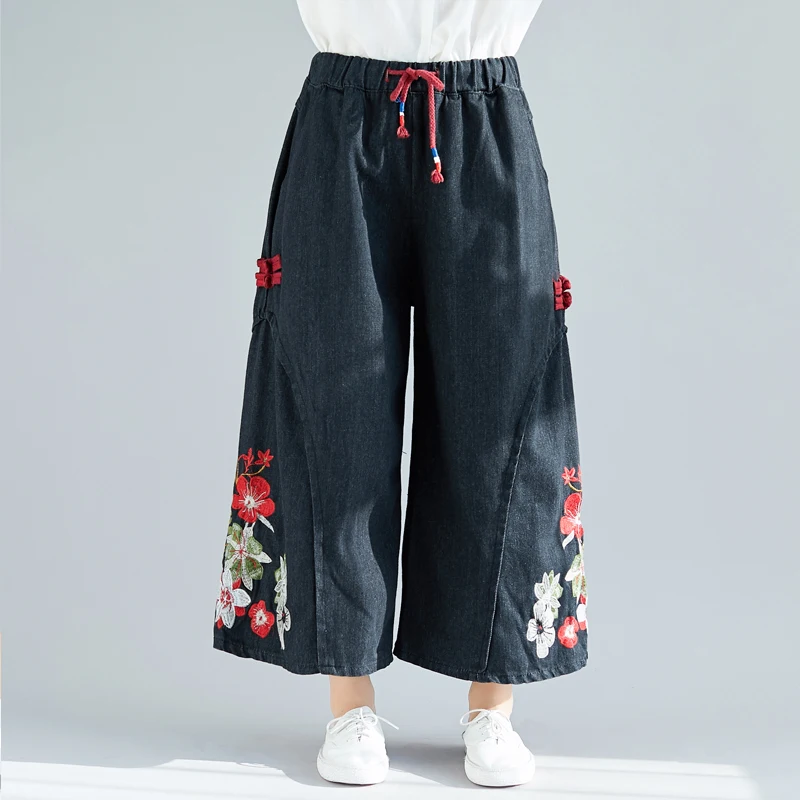 Женские джинсы 2020 традиционные штаны в китайском стиле с эластичным поясом