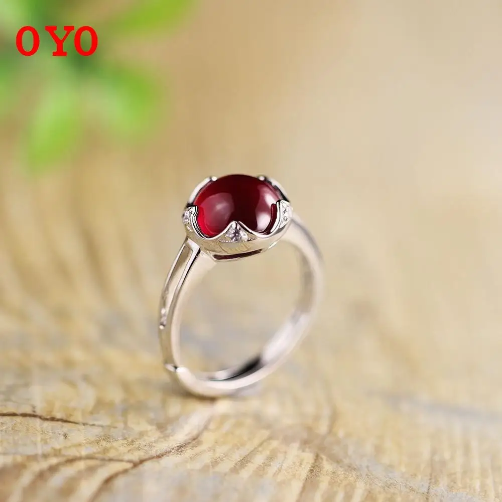 S925 Серебряное открытое красное корундовое женское кольцо креативного дизайна|925