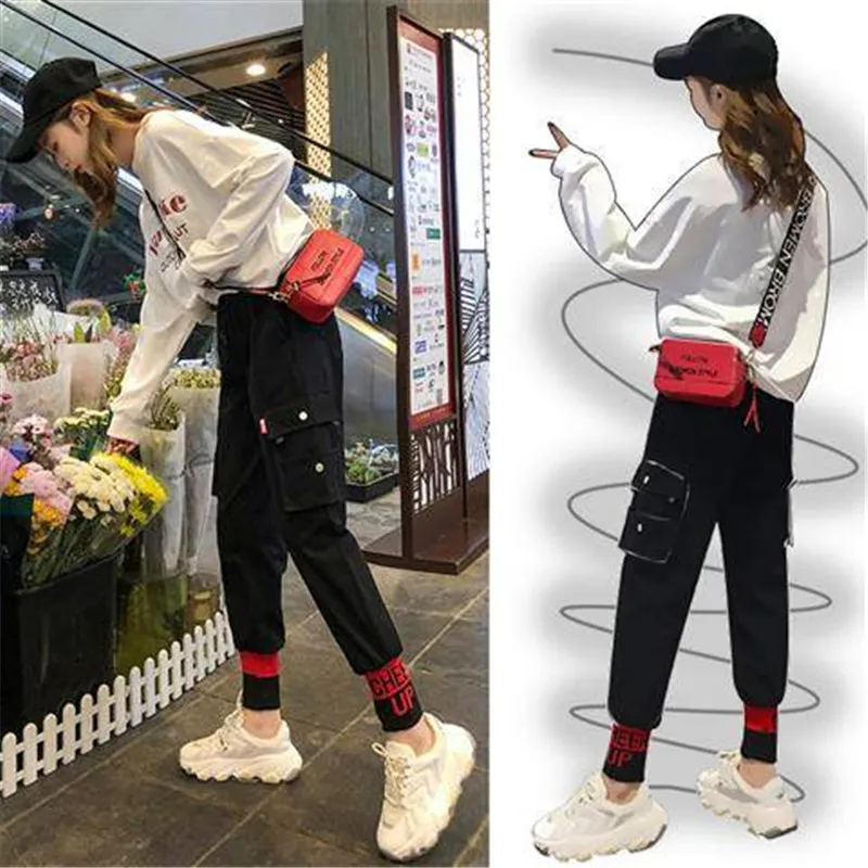 

Pink Cargo Pants Women Harajuku Casual Hip Hop Pants High Street Sweatpants Streetwear Funny Elastic High Waist Trousers Female