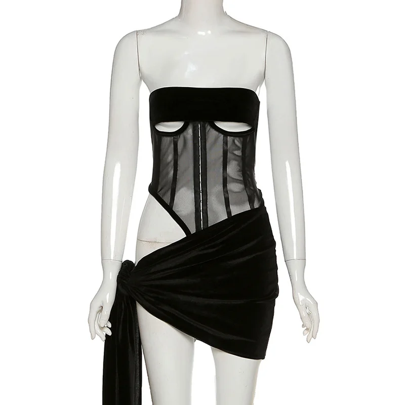 

Velvet Sexy Two Piece Set Women 2021 Spring Zipper Tank Top+Bandage Skinny Skirts Solid Slim Clubwear Matching Sets Hot