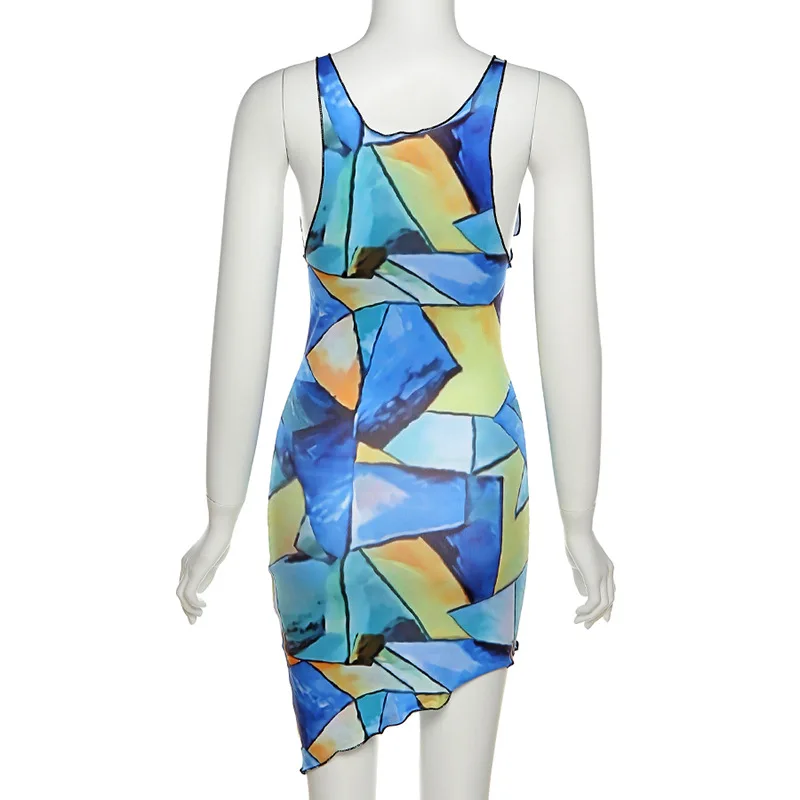 

2021 Summer Women Mini Dress Skiiny Drawstring Sleeveless Streetwear Party Night Clubwear Clothes For Women Outfit