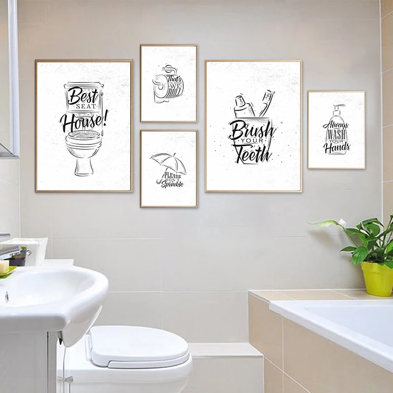 

Bathroom Wall Art Decoration Canvas Painting Vintage Style Posters Toilet Rules Quote Symbols Prints Bathroom Toilet Wall Decor