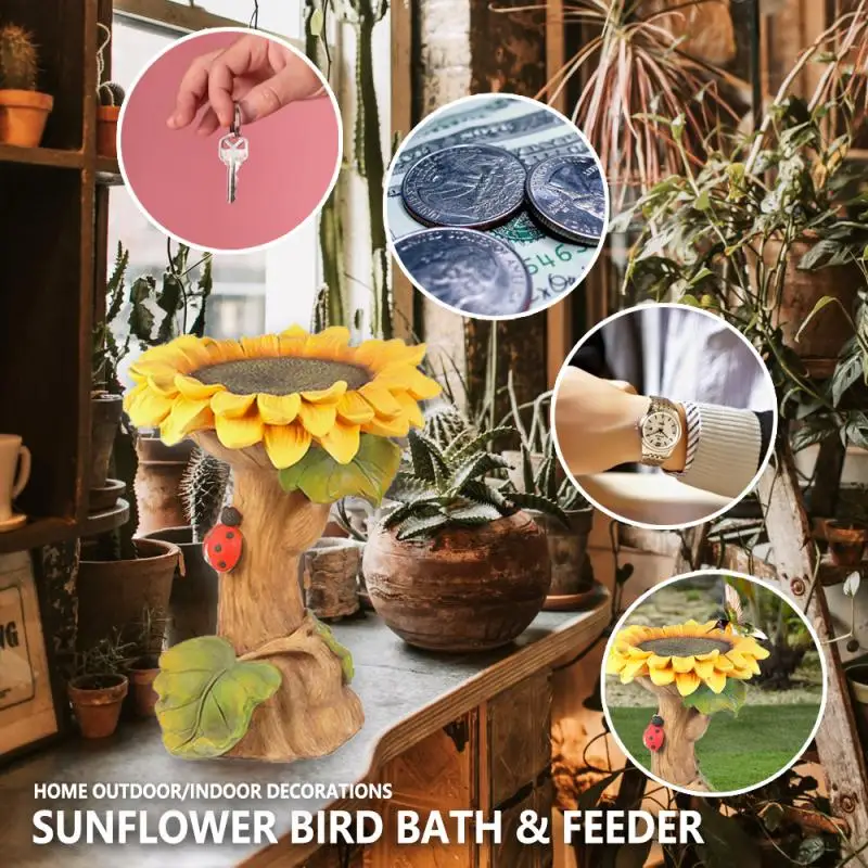 

Polyresin Sunflower Bird Bath Creative Bird Feeder Garden Decorations Crafts Home Outdoor Indoor Ornaments Storage Rack 2021