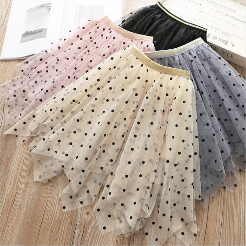 Тюлевая юбка пачка в горошек для маленьких девочек на весну и лето серая розовая