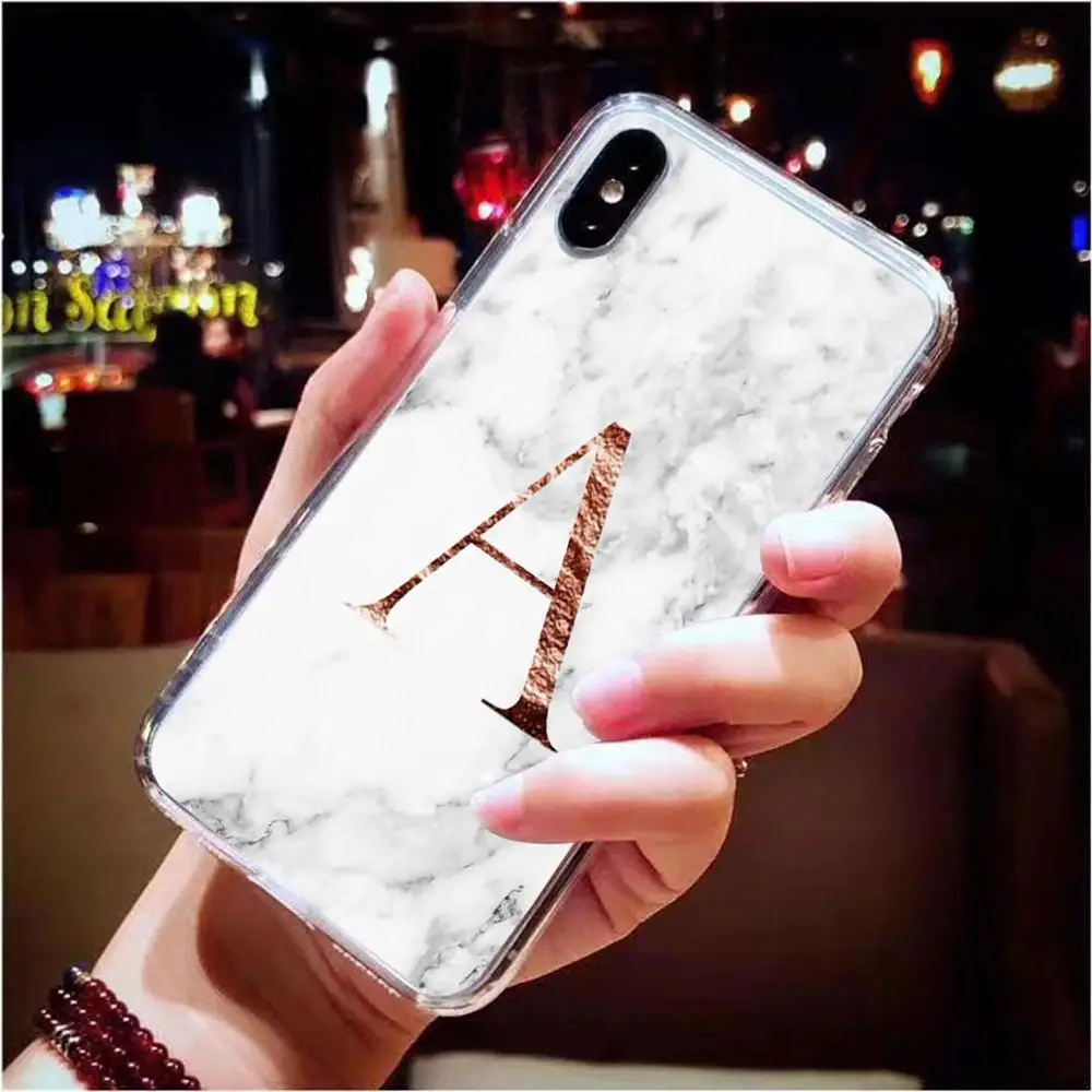 Чехол для телефона из мягкого TPU с белым мраморным монограммой букв A B C D для iPhone 5S 5 SE 6 6s Plus 7 7Plus 8 8Plus X XS Max XR.