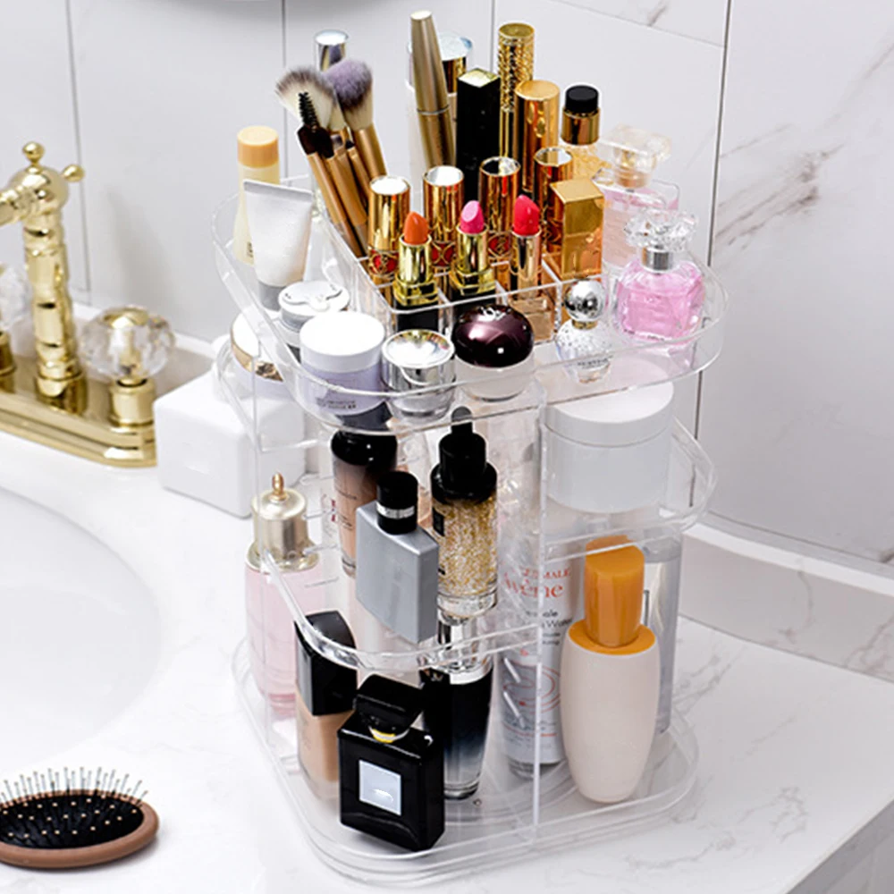 Прозрачный акриловый Органайзер для косметики вращающийся на 360 градусов